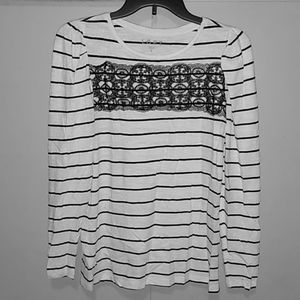 EUC LOFT Long Sleeve Lace Overlay Blouse